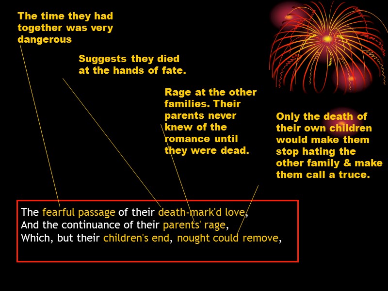 The fearful passage of their death-mark'd love, And the continuance of their parents' rage,